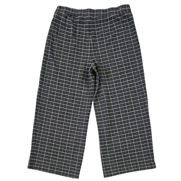 J. Jill Charcoal Gray Windowpane Plaid Full Wide Leg Pull On Cropped Ponte Pant - Picture 3 of 9
